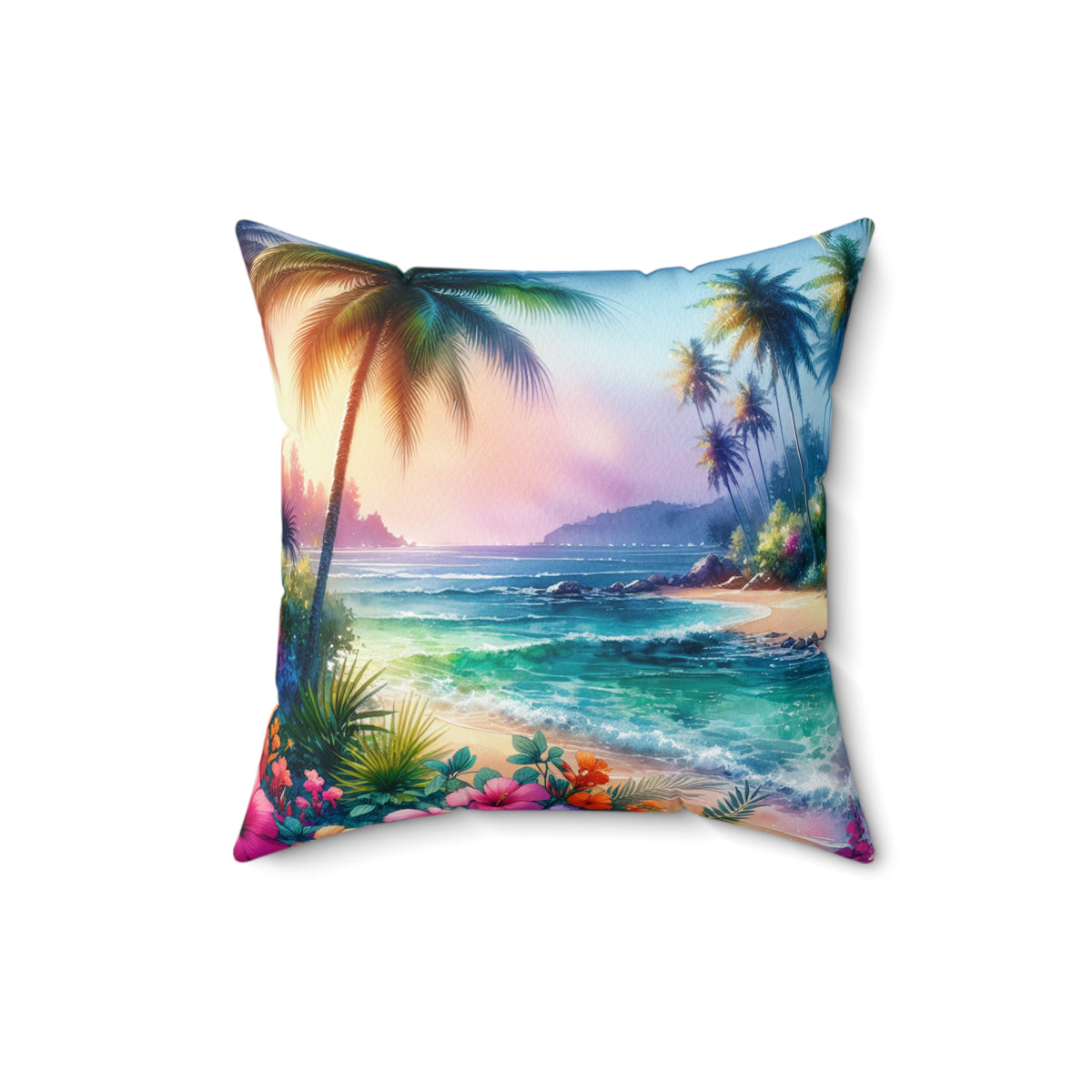 Tropical Pillow, 4 sizes - Colorful Spun Polyester Square Cushion / Bay of Peace