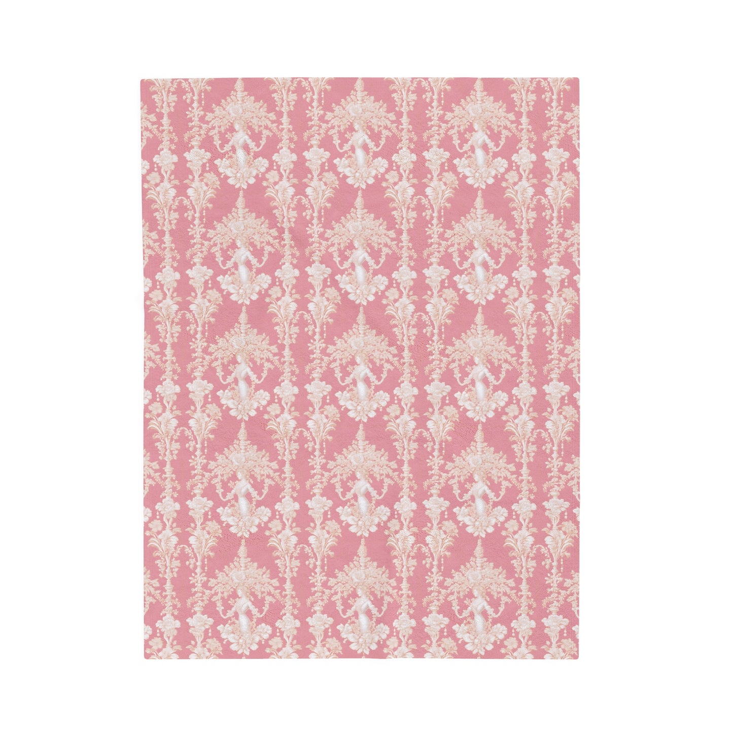 Tropical Pearl Lady Toile/Hibiscus Pink Velveteen Plush Blanket - Cozy Home Decor for Coastal Lovers