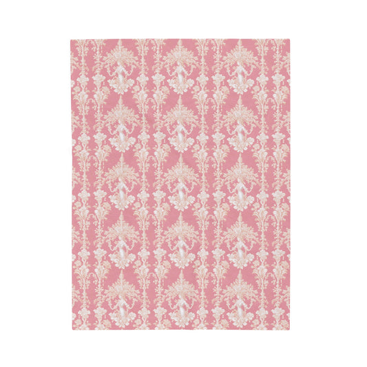 Tropical Pearl Lady Toile/Hibiscus Pink Velveteen Plush Blanket - Cozy Home Decor for Coastal Lovers