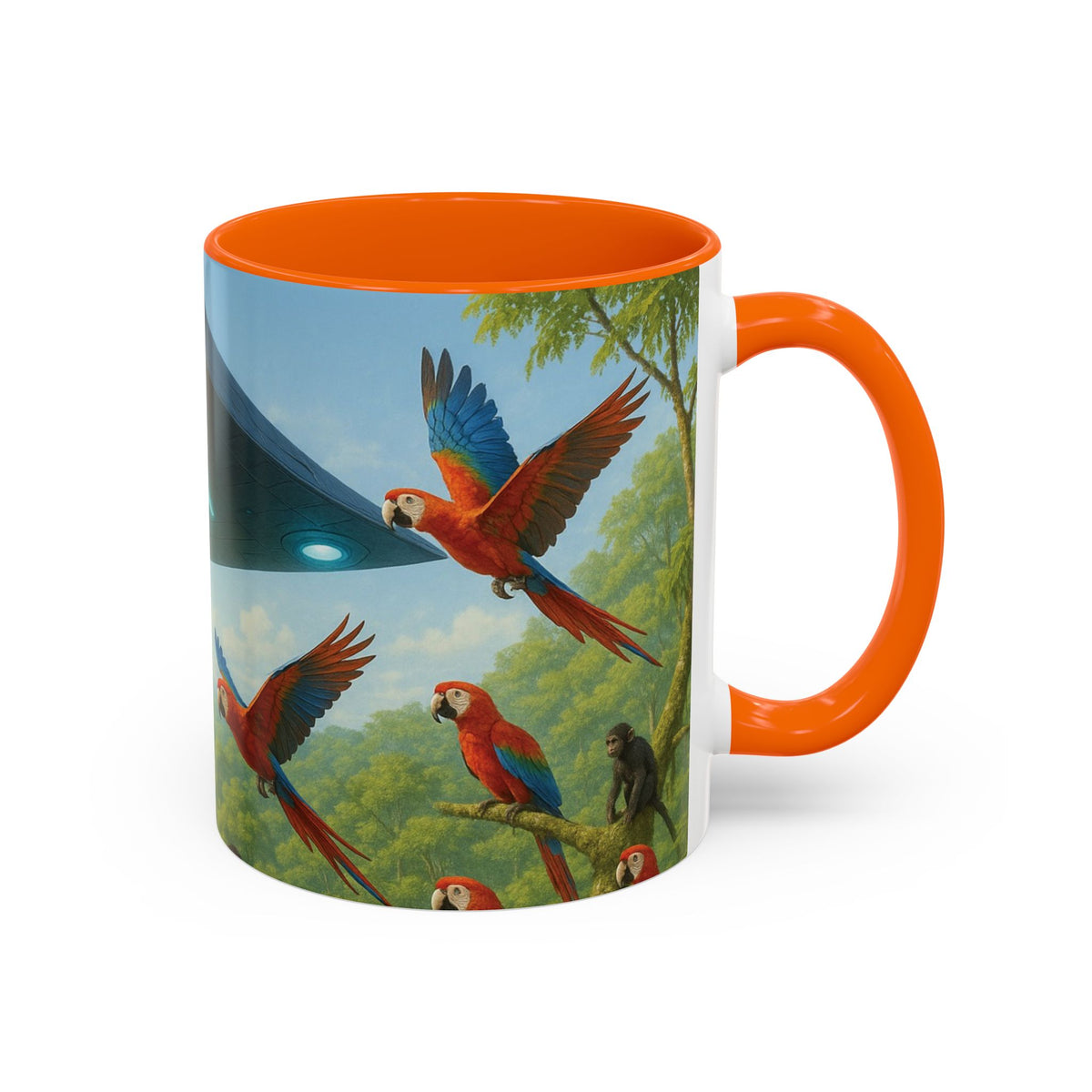 Accent Coffee Mug (11, 15oz), 8 Colors - UFO and Macaws