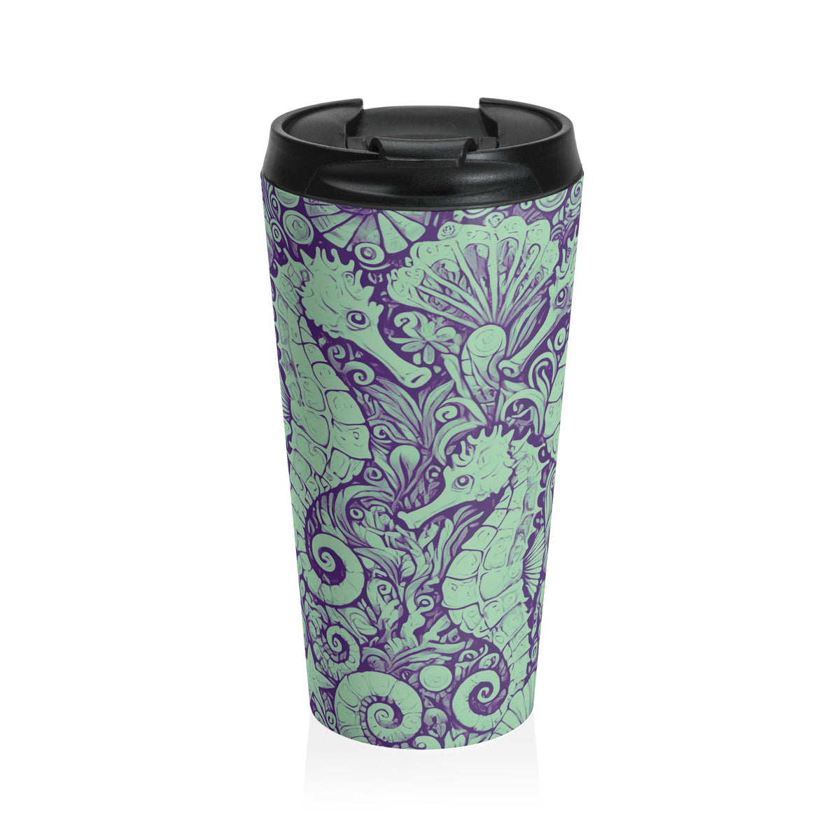 15 oz. Stainless Steel Travel Mug / Seahorse Trio Mint Green