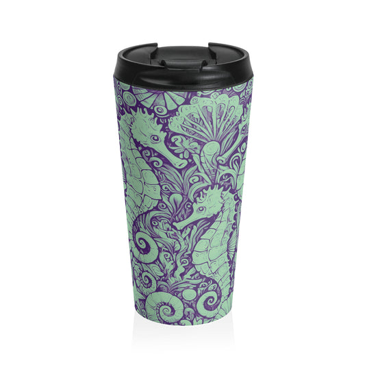 15 oz. Stainless Steel Travel Mug / Seahorse Trio Mint Green