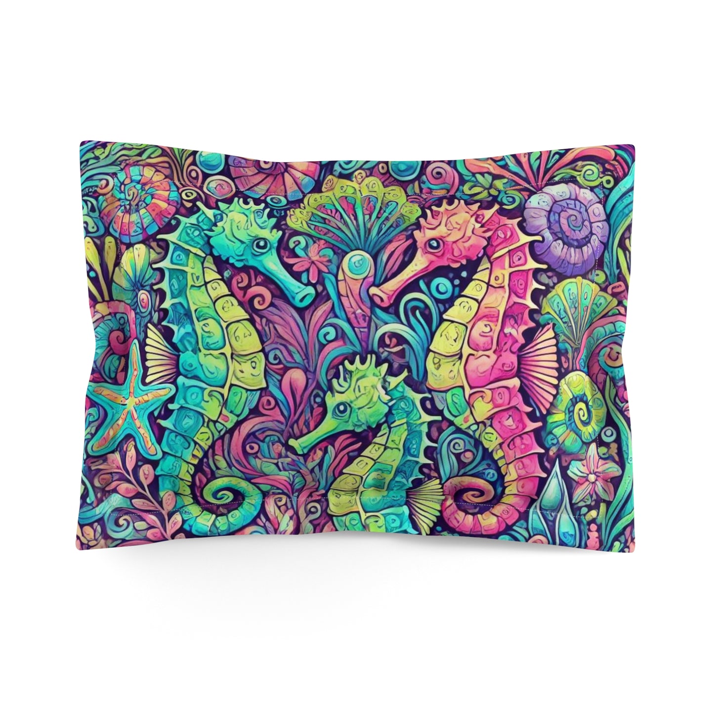 Microfiber Pillow Sham, 2 Sizes | Tropical Vibes for Relaxation / Seahorse Trio