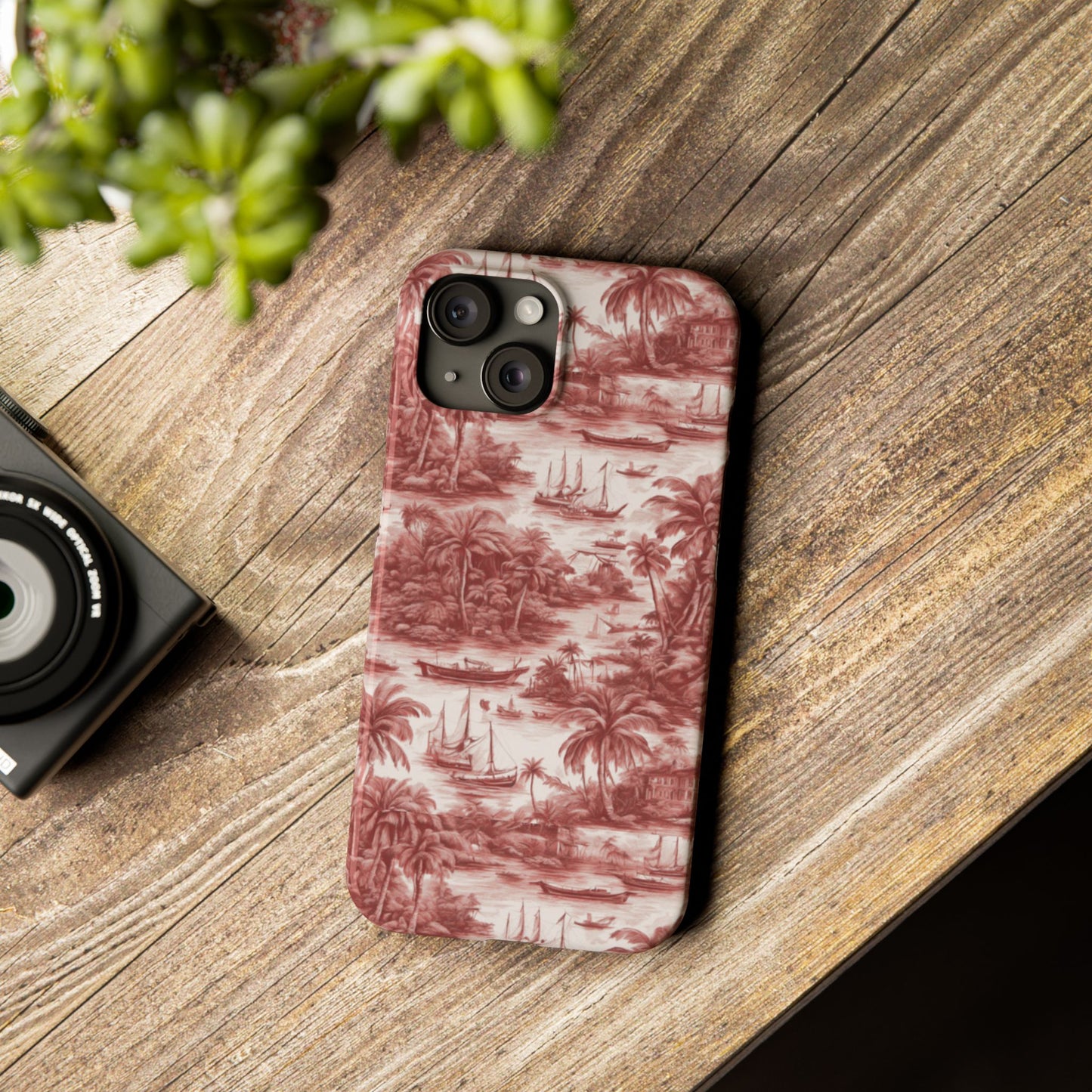 Slim Phone Cases - Tropical Toile #1, russet