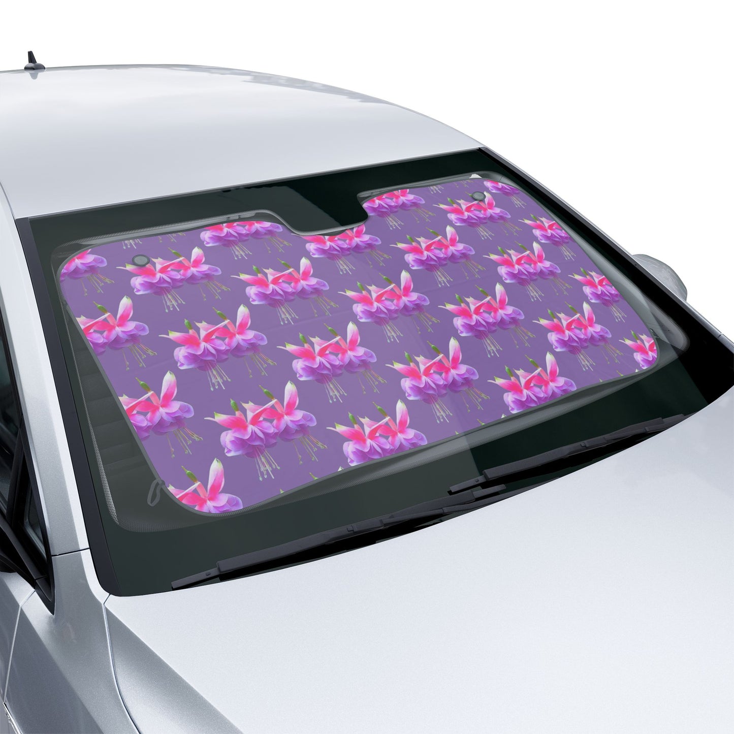 Tropical Floral Car Sun Shades / Two Fuchsias, Light Purple