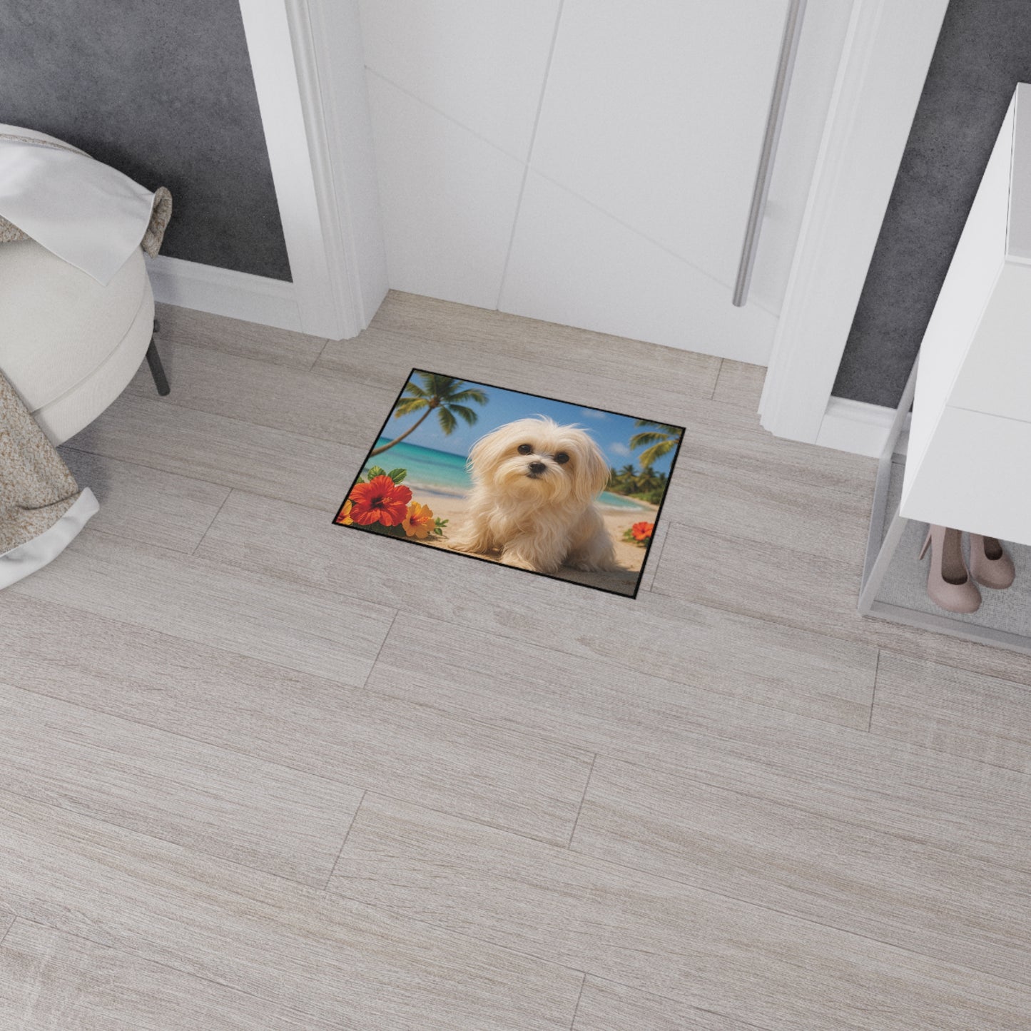 Heavy Duty Floor Mat, 5 Sizes – Tropical Area Rug for Home Décor / Puppy Ariel