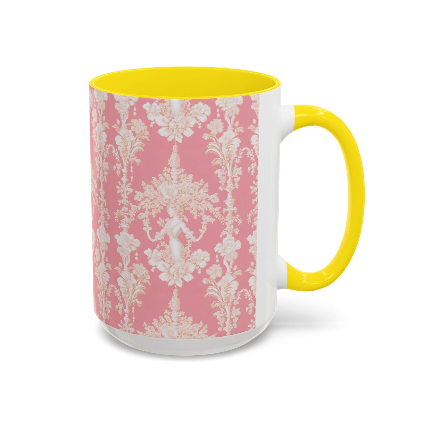 Accent Coffee Mug (11, 15oz), Pearl Lady Toile/Hibiscus Pink Repeat, Various Colors