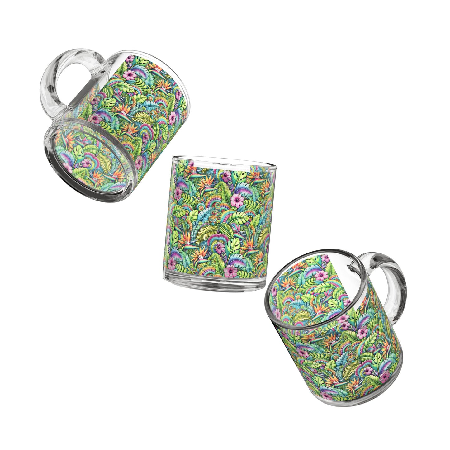 Tropical Glass Mug - 10oz Coffee Cup / Tropical Blooms