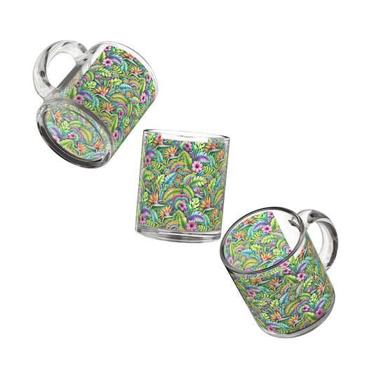 Tropical Glass Mug - 10oz Coffee Cup / Tropical Blooms