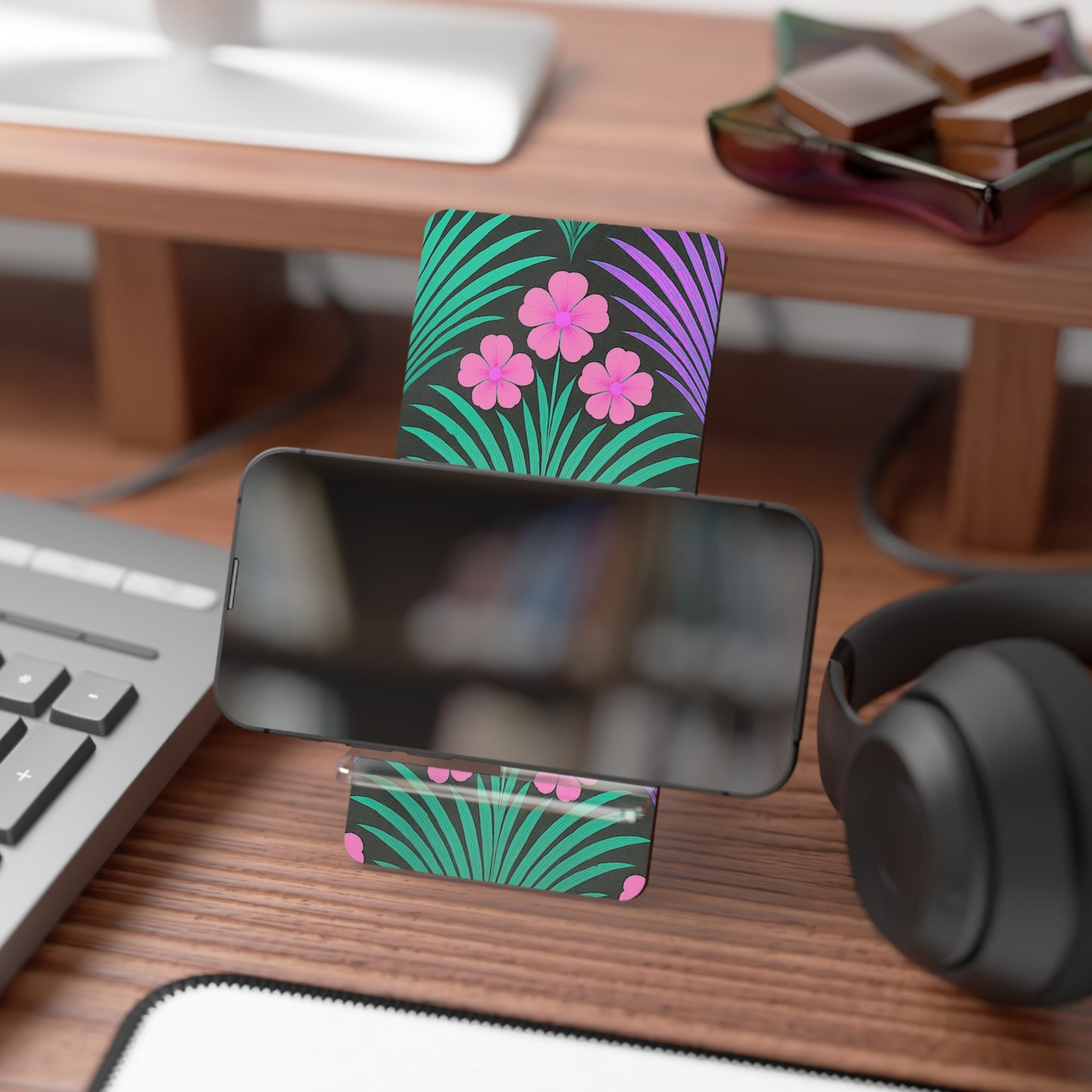 Tropical Smartphone Display Stand - Midnight Hibiscus Deco/Pink