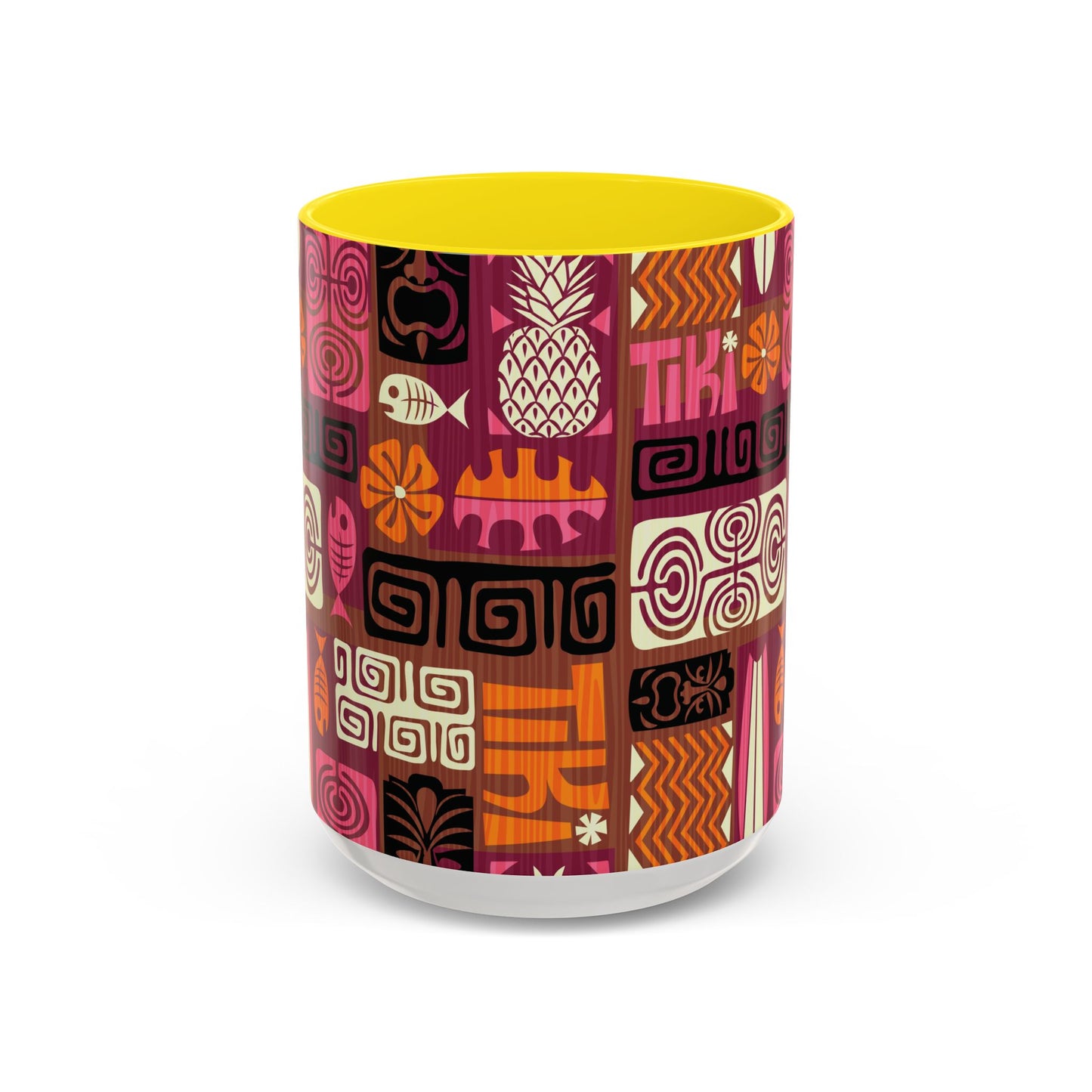 Accent Coffee Mug (11, 15oz), 8 Colors - Tiki Poster Pink/Orange