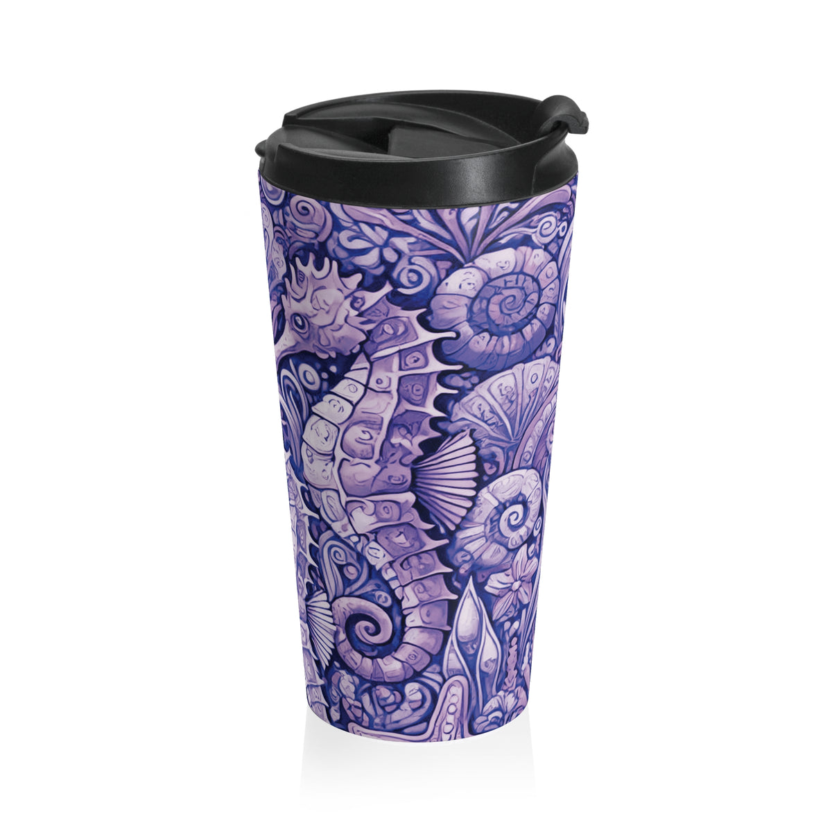 15 oz. Stainless Steel Travel Mug / Seahorse Trio, Purple