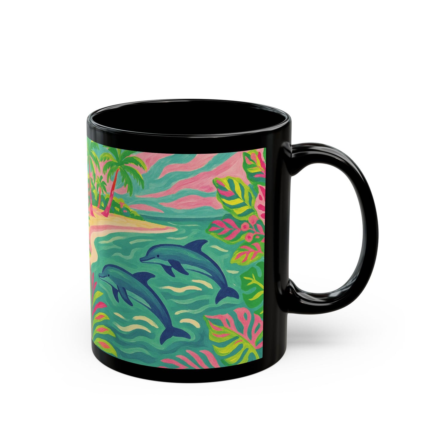 Black Coffee Mug - Dancing Dolphins