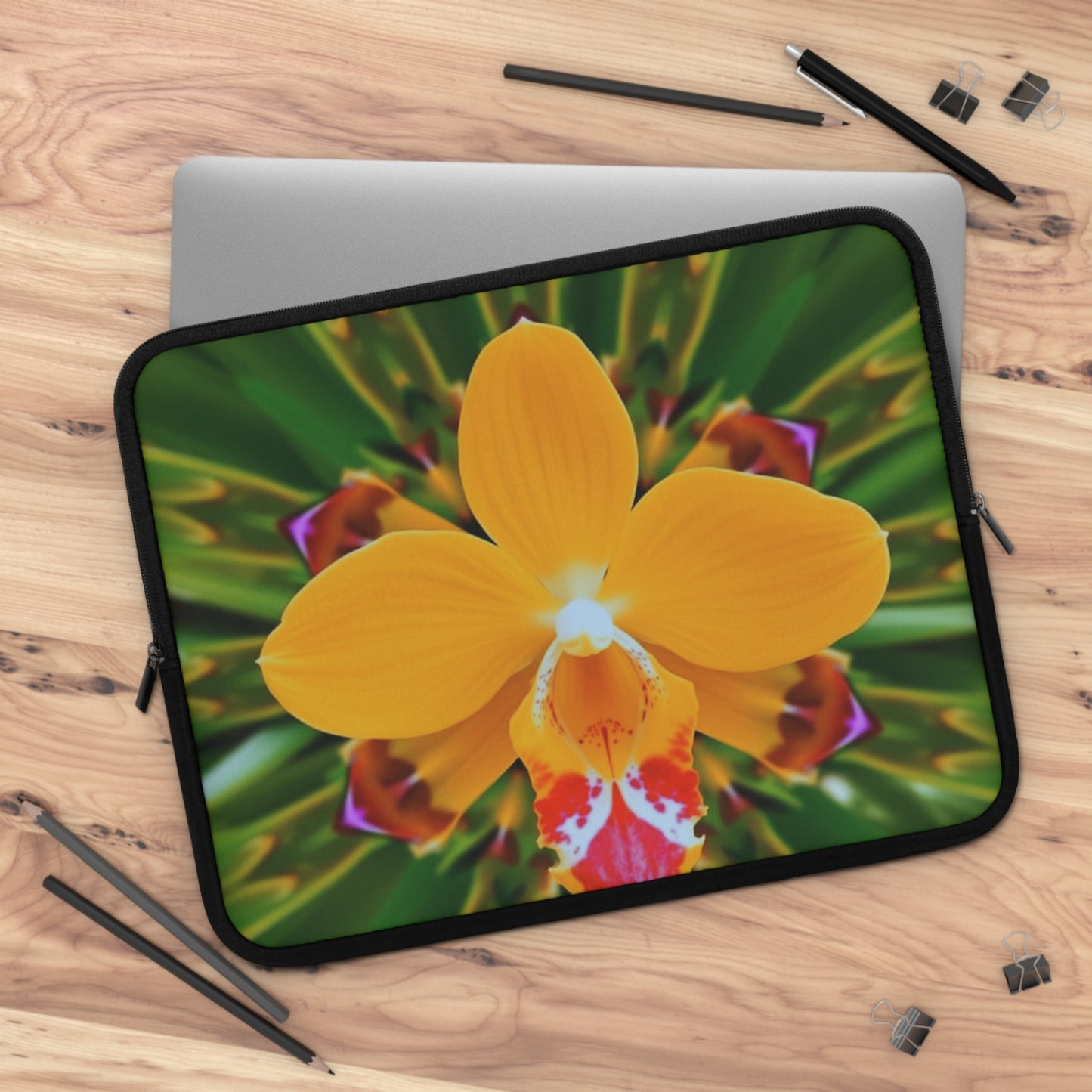 Tropical Laptop Sleeve, 5 Sizes - Perfect for Beach Lovers & Students / Kaleido Orange Orchid