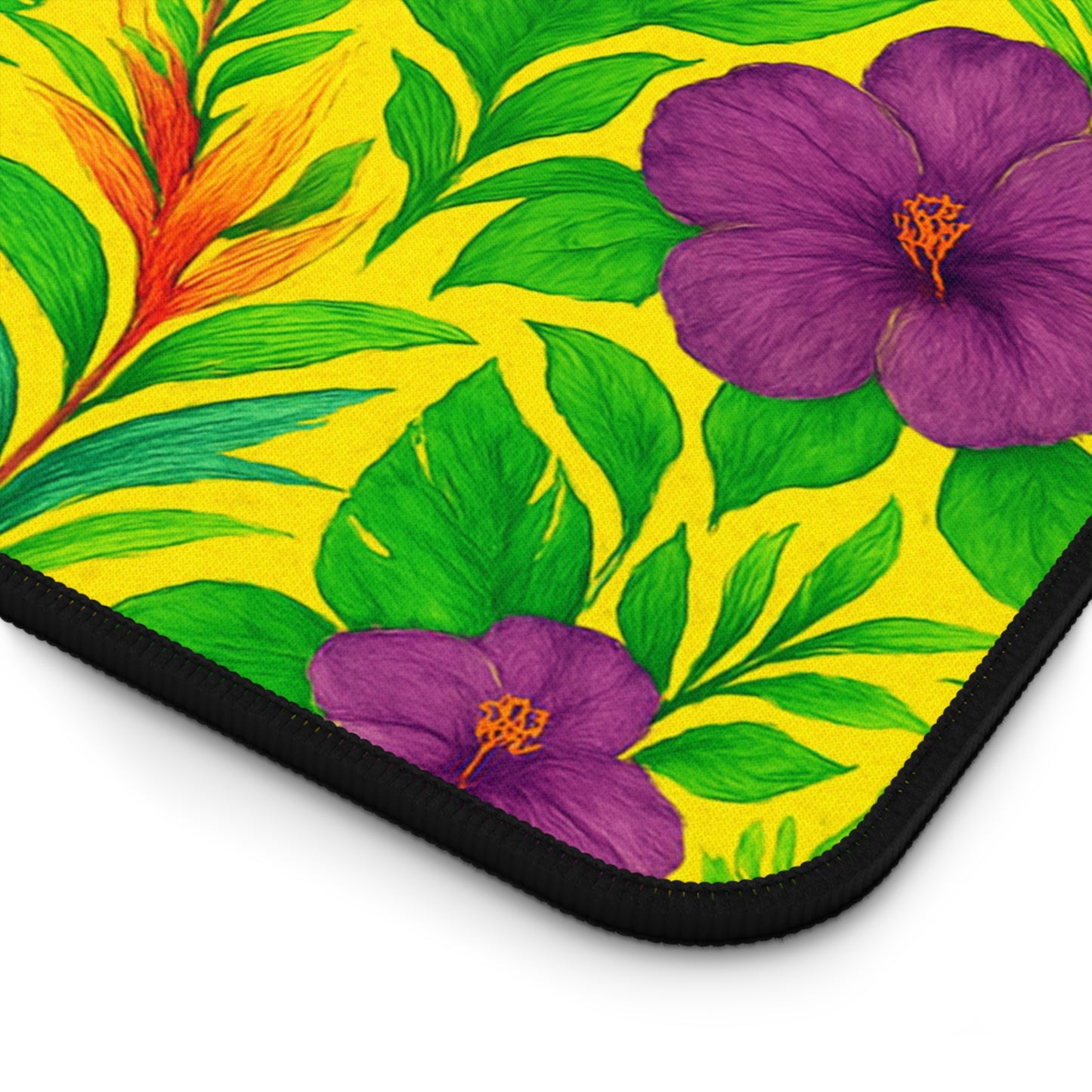 Tropical Mouse Pad/Desk Mat, 3 Sizes - Bright Botanical Design, Perfect for Home Office / Midnight Flower Yellow