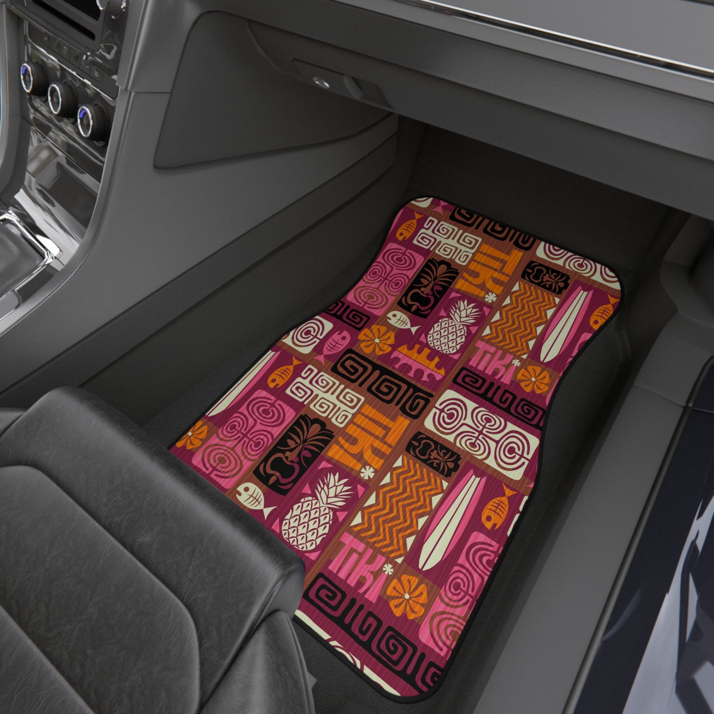 Tropical Tiki Poster Pink/Orange Car Floor Mats - SET of 4, Front and Back