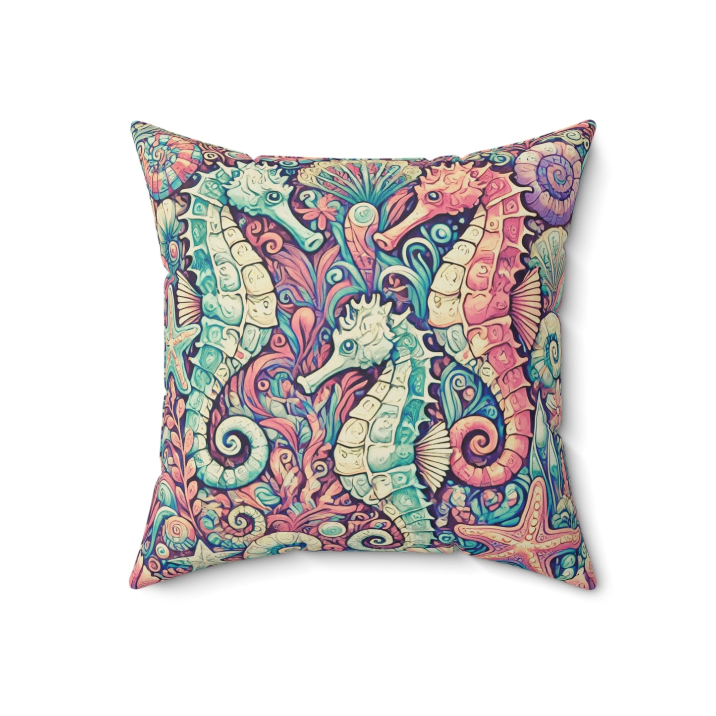Decorative Pillow - Accent Cushion, 4 Sizes / Seahorse Trio, Retro