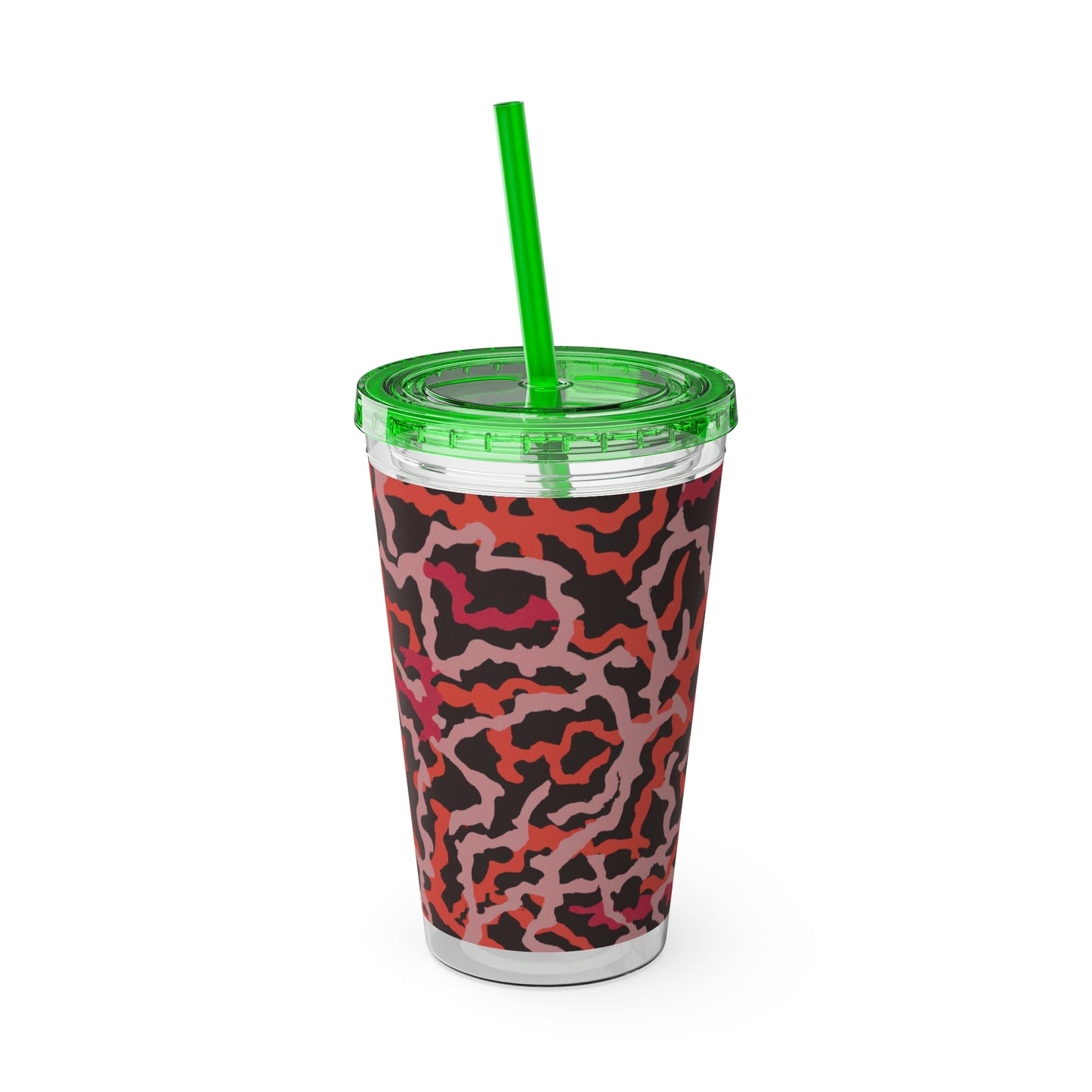 Tropical Tumbler with Straw | 16oz Colorful Travel Cup / Coral Threads, Red