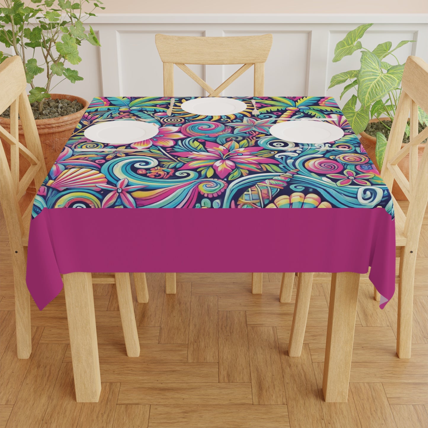 Happy Tropics/Pink ~ Square Tablecloth, 55" x 55"