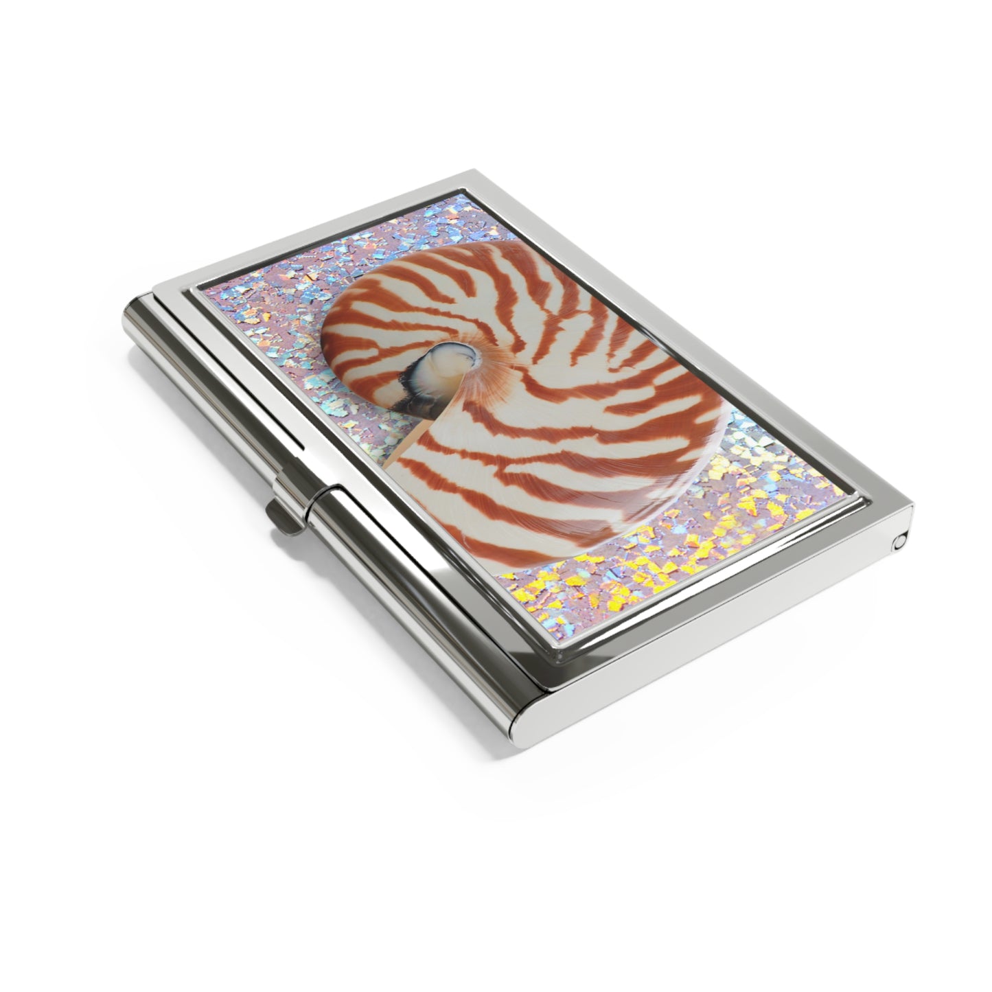 Business Card Holder/Case - Disco Striped Nautilus Shell