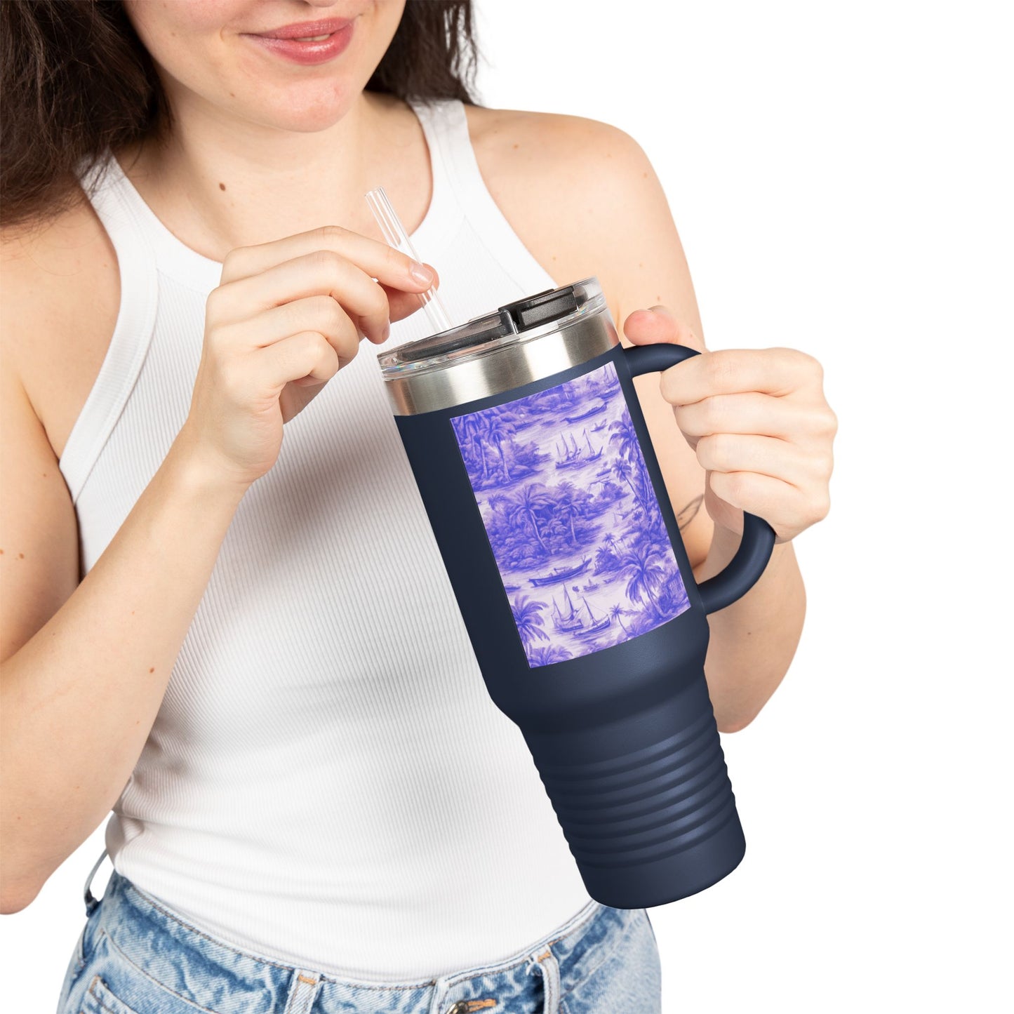 Insulated Travel Mug, 40oz / Tropical Toile, Amethyst - Perfect for Outdoor Adventures