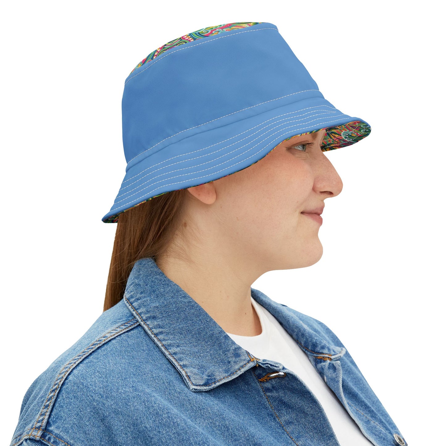 Tropical Polyester Bucket Hat, 2 Sizes - Kaleido Bay/Lt. Blue