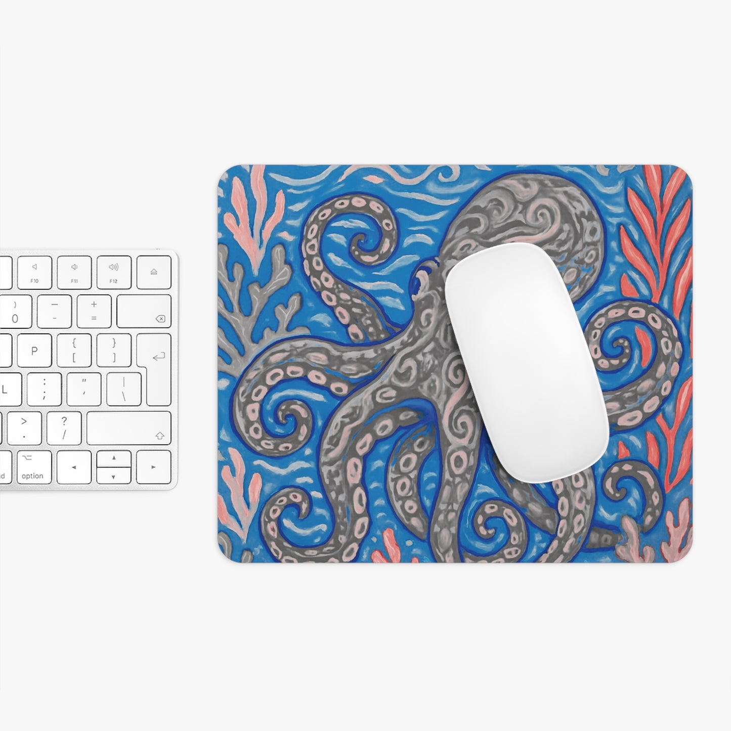 Tropical Mouse Pad, 2 Shapes - Beach Vibes for Home Office & Gamer / Octopus Kraken Joe, Slate