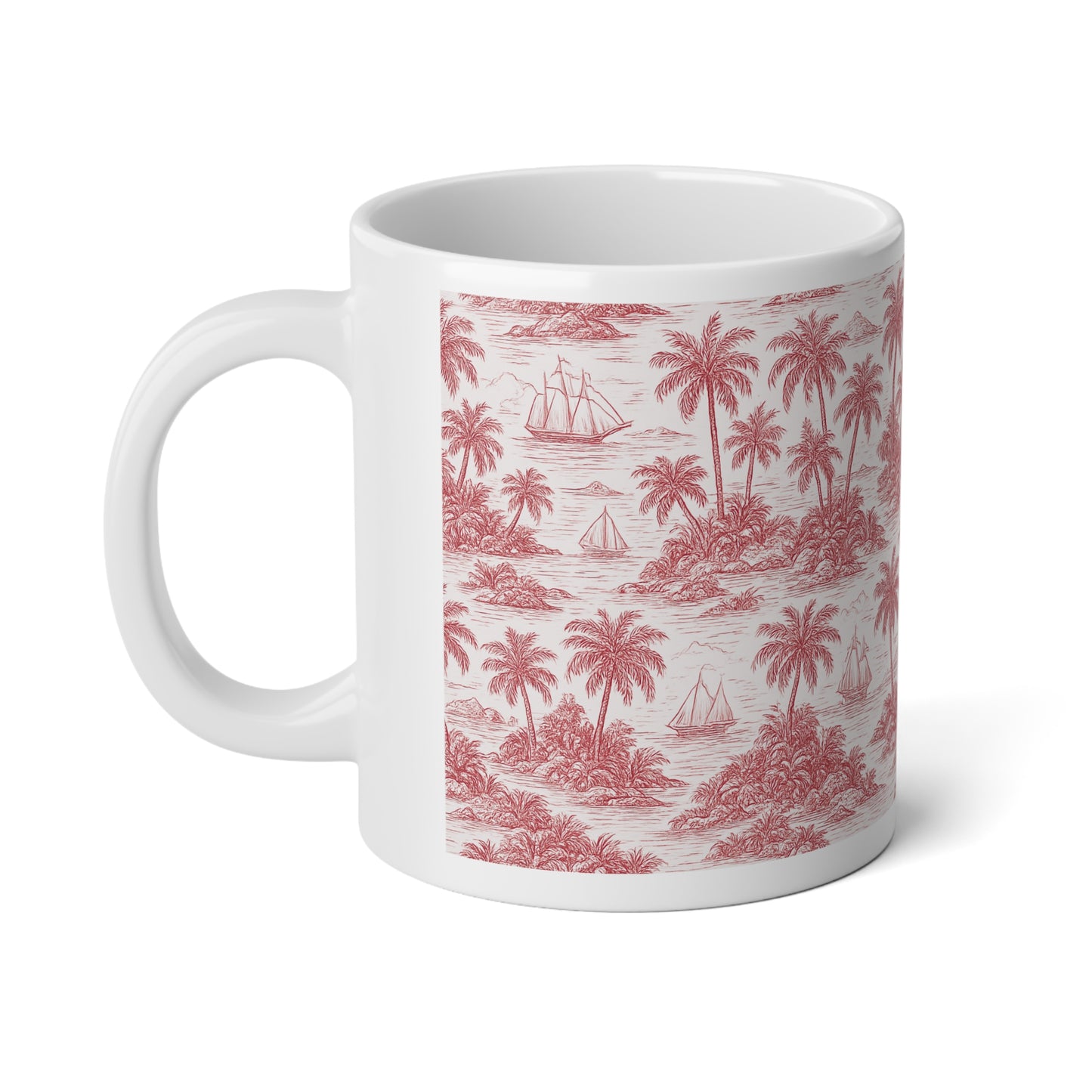 Jumbo Mug, 20oz, Faraway Toile Red | Tropical Coffee Cup