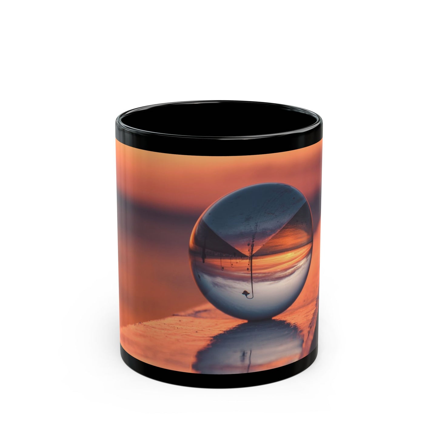 Black Mug (11oz, 15oz), Beach Crystal Ball at Sunset at Ocean Pier