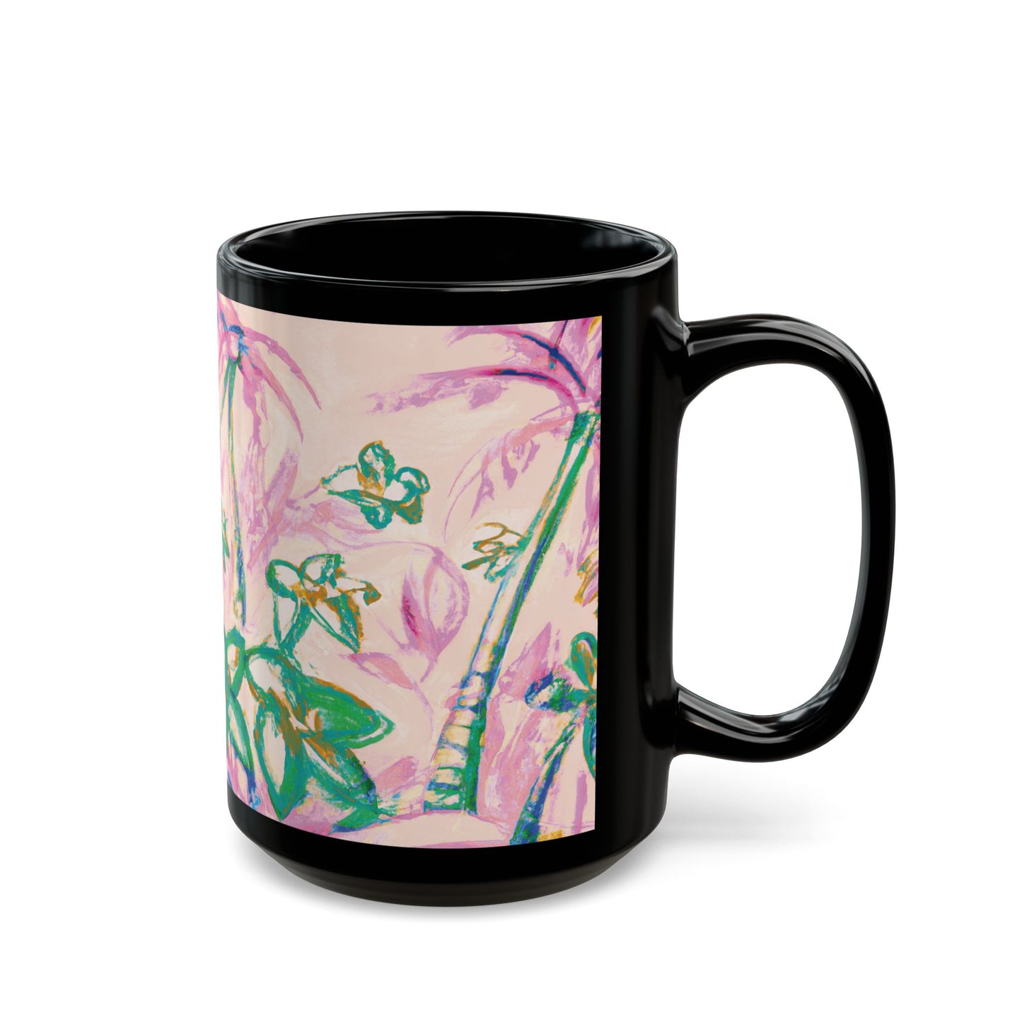 Black Coffee Mug - Tropical Doodles, Pink