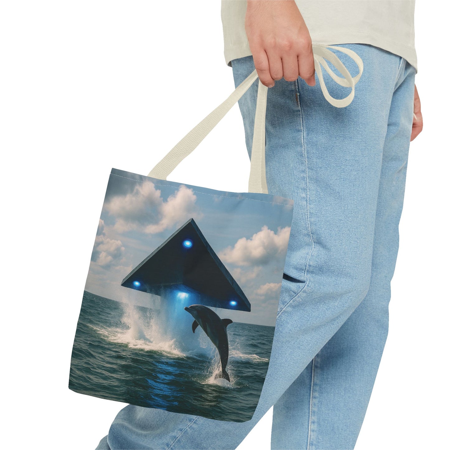 UFO and Dolphin in Ocean Tote Bag - 3 Sizes