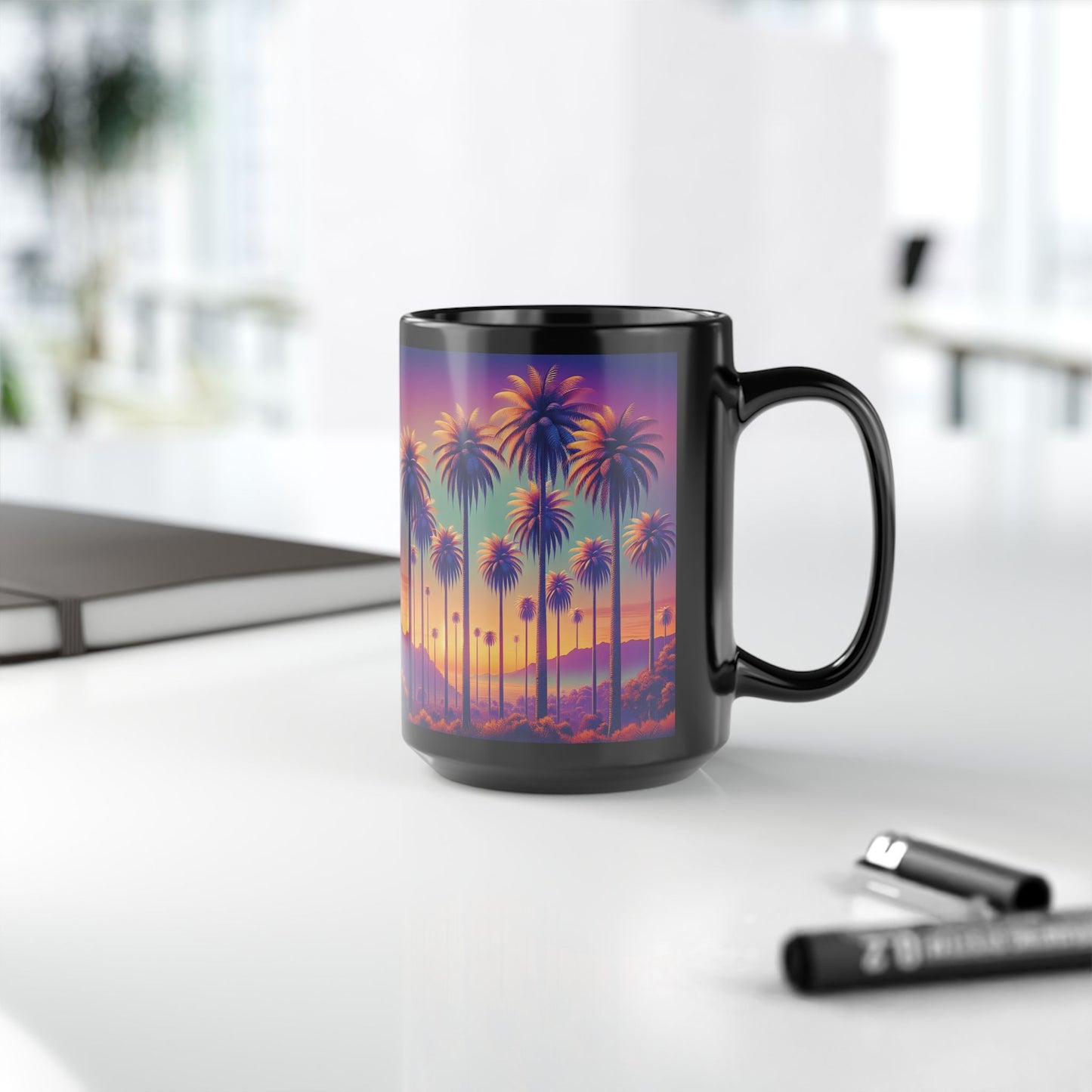 Black Coffee Mug - Sunset Palm Boulevard