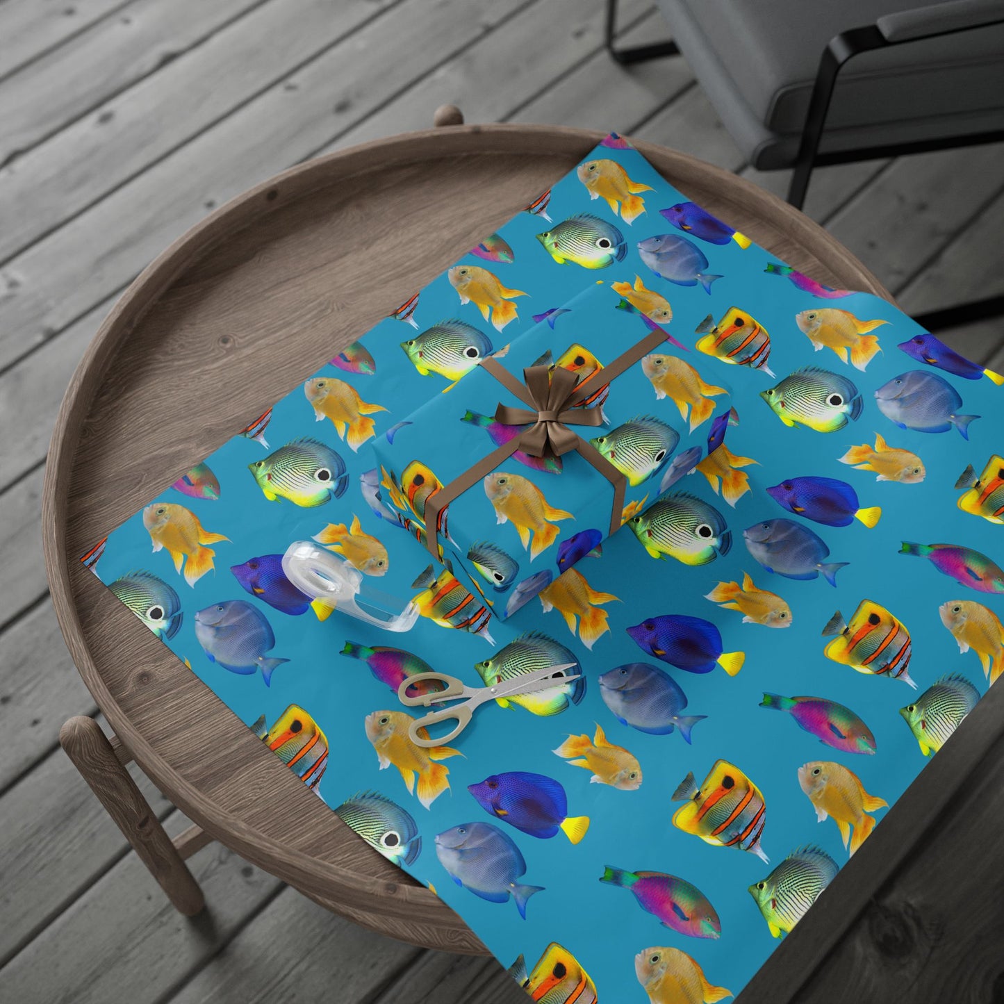 Wrapping Paper - Tropical Gift Wrap for All Occasions, 3 Sizes/2 Finishes / School of Fish, Turquoise