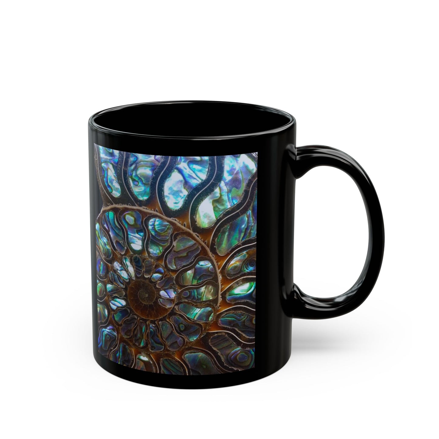 Black Mug (11oz, 15oz), Ammonite & Abalone