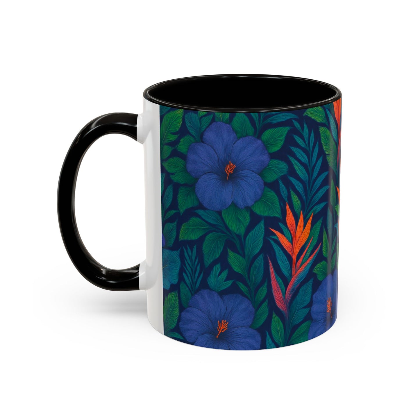 Vibrant Floral Coffee Mug - 11oz & 15oz / Midnight Flower Coral
