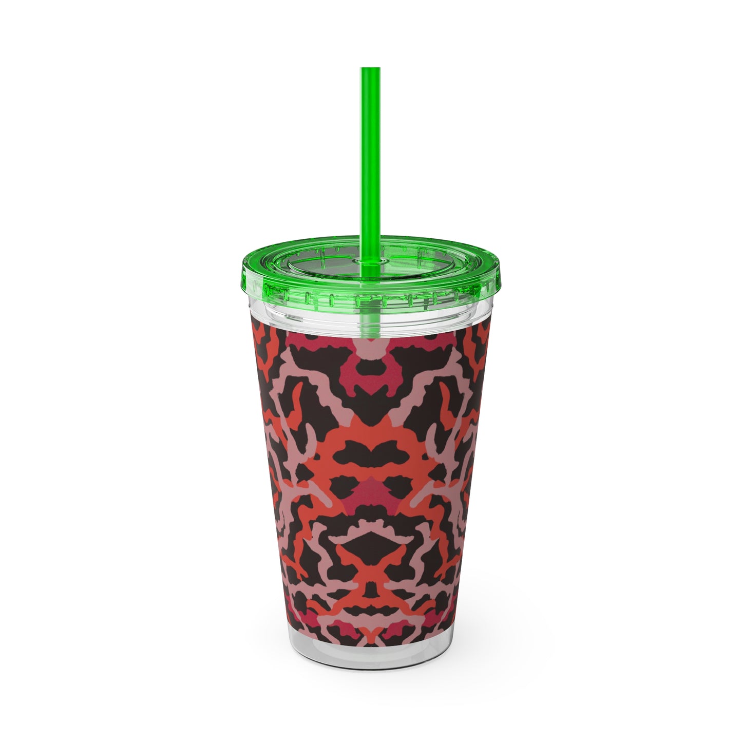 Tropical Tumbler with Straw | 16oz Colorful Travel Cup / Coral Threads, Red