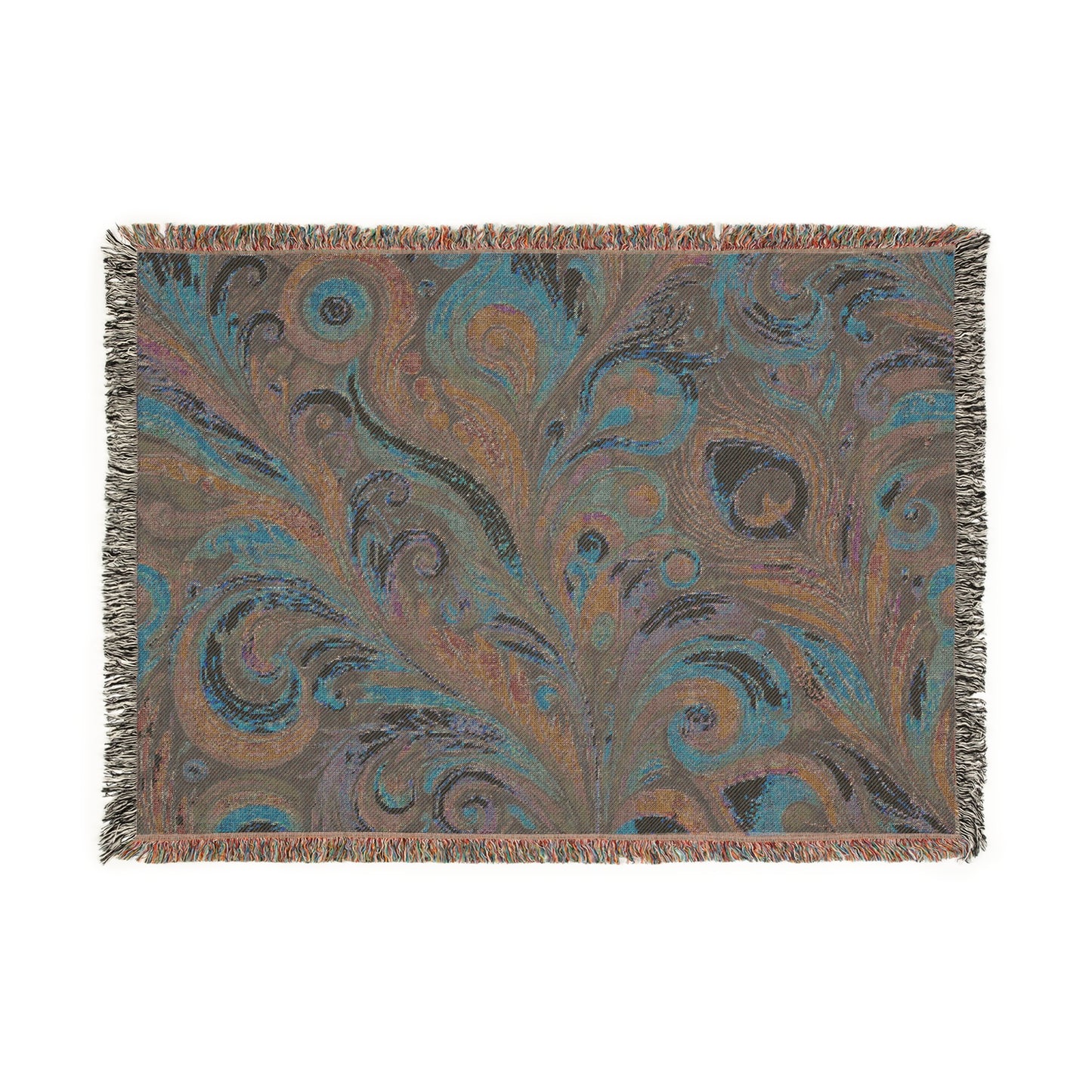 Woven Blanket, 3 Sizes - Tropical Home Decor / Peacock Feather Currents