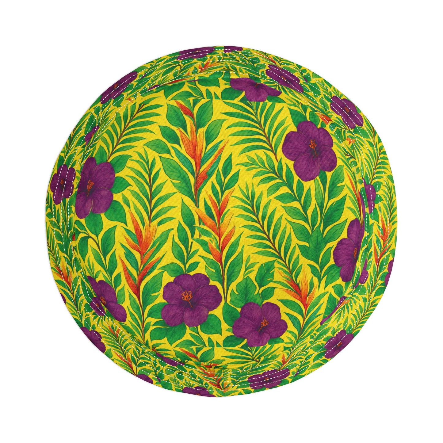 Tropical Polyester Bucket Hat, 2 Sizes - Midnight Flower Yellow
