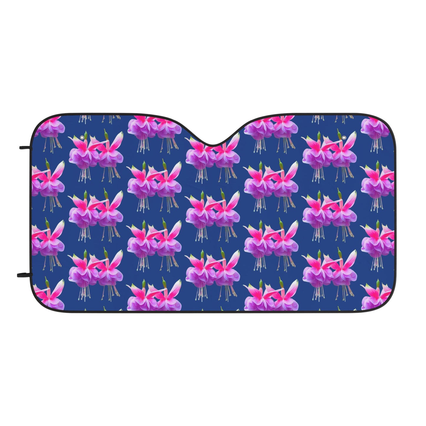 Tropical Floral Car Sun Shades / Two Fuchsias, Dark Blue