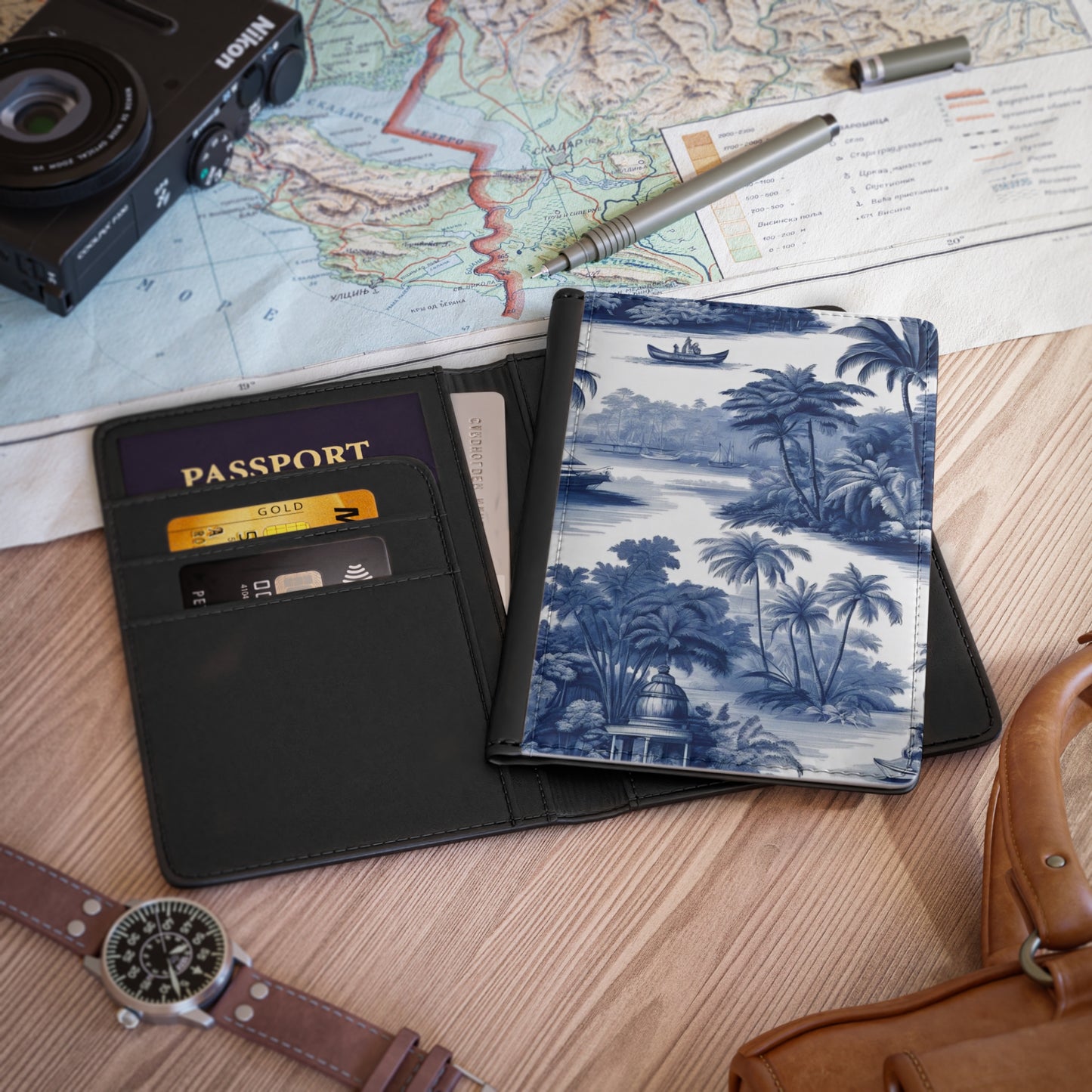 Tropical Passport Cover, Faux Leather - RFID blocking for travel security / My Last Voyage