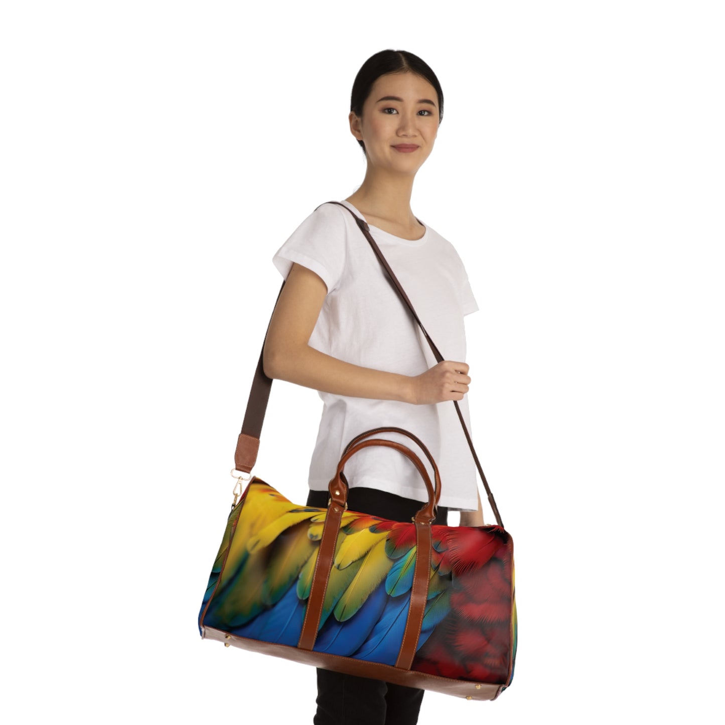 Tropical Waterproof Travel Bag - Perfect for Beach Getaways / Rainforest Parrot Macaw Feathers