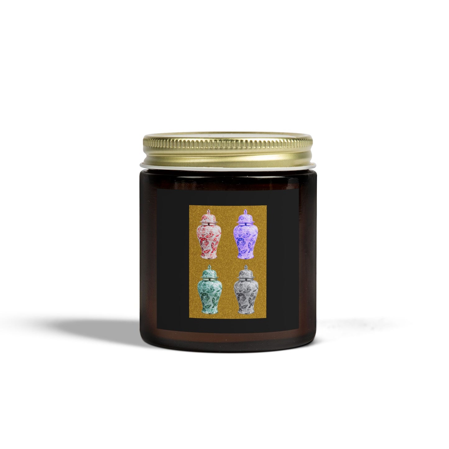 Scented Candles, Coconut Apricot Wax (4oz, 9oz) - Pop Art Tropical Ginger Jars, Gold