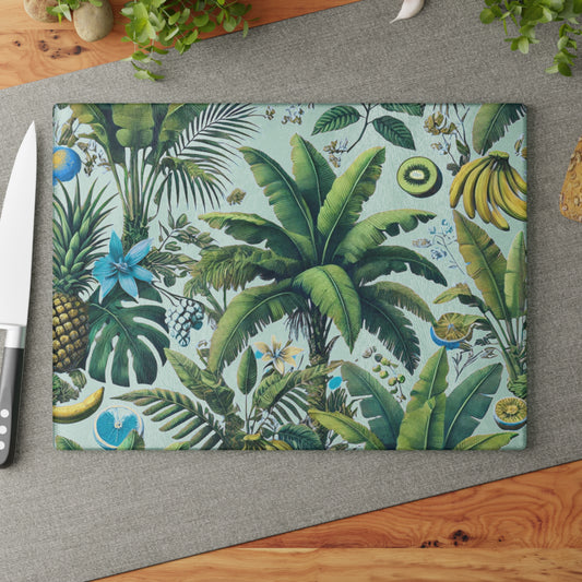 Glass Cutting Board, 2 sizes - More Tropical Fruit, White