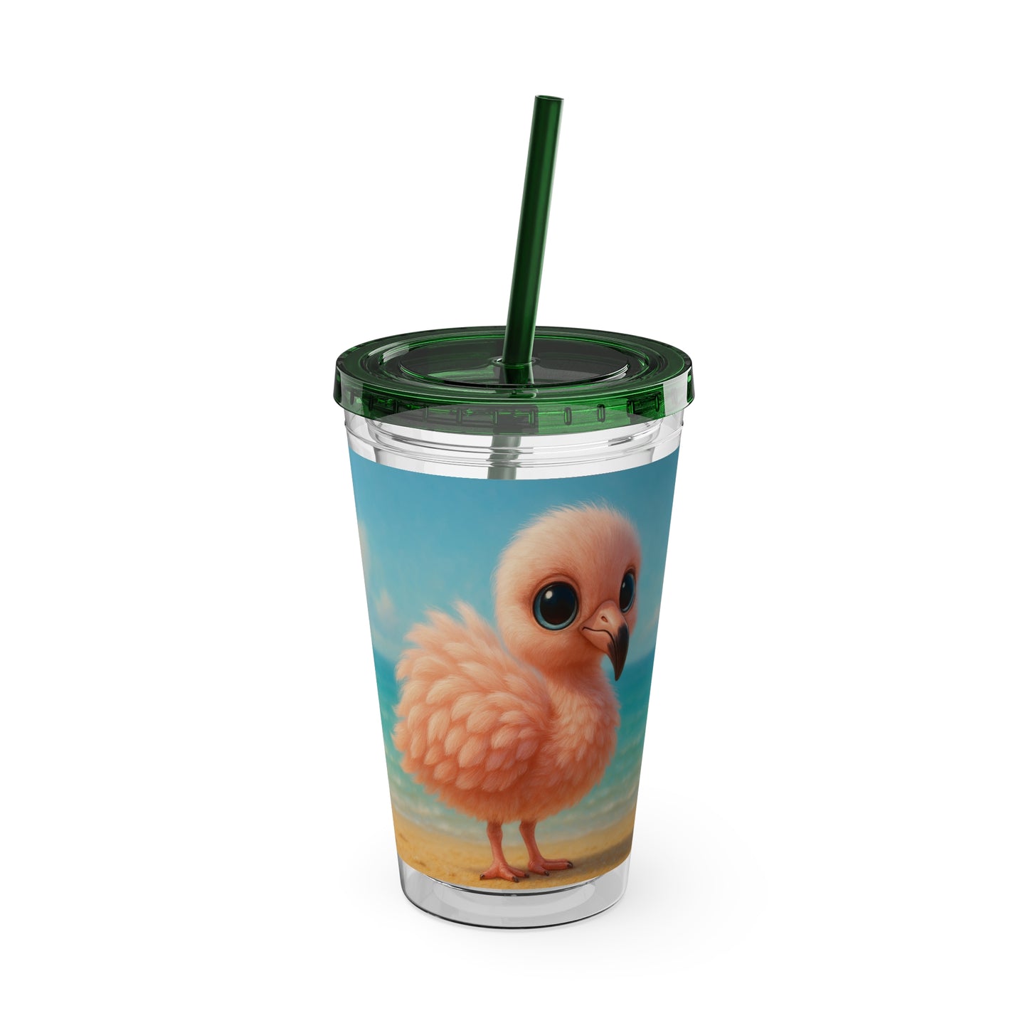 Tropical Tumbler with Straw | 16oz Colorful Travel Cup / Baby Flamingo