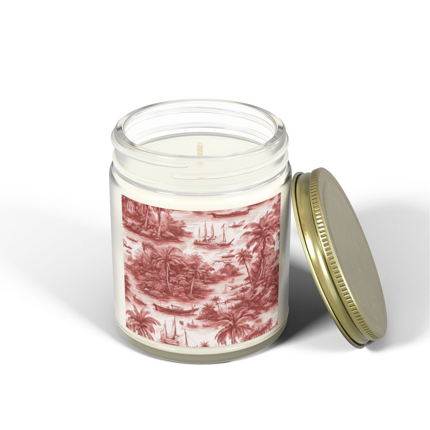 Scented Candles, Coconut Apricot Wax (4oz, 9oz) - Tropical Toile #1, Russet