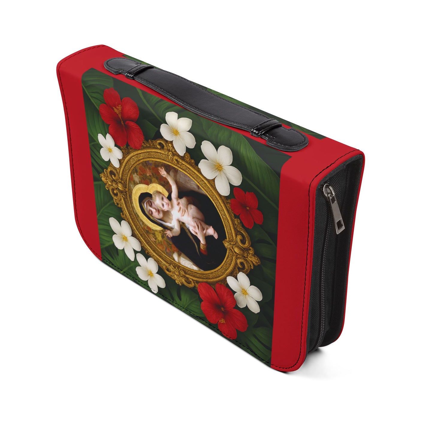 Tropical Bible Cover, Virgin of the Lilies Dark Red / Floral Bible Protector, Chrisitan Church Accessories