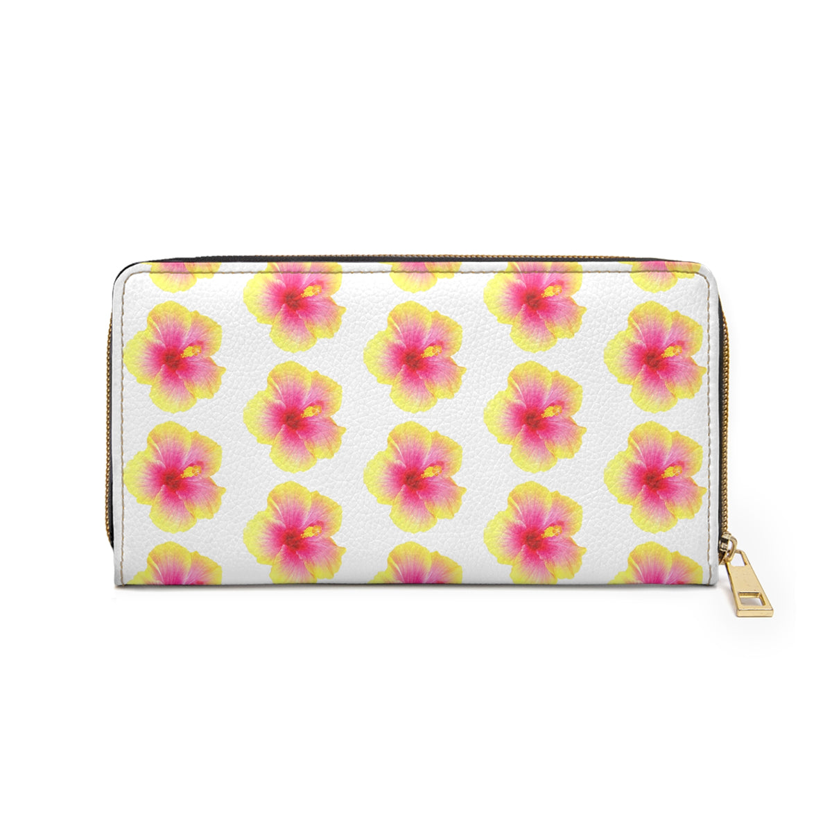 Tropical Zipper Wallet, Faux Leather / Vibrant Clutch / Micro Sunset Hibiscus, White