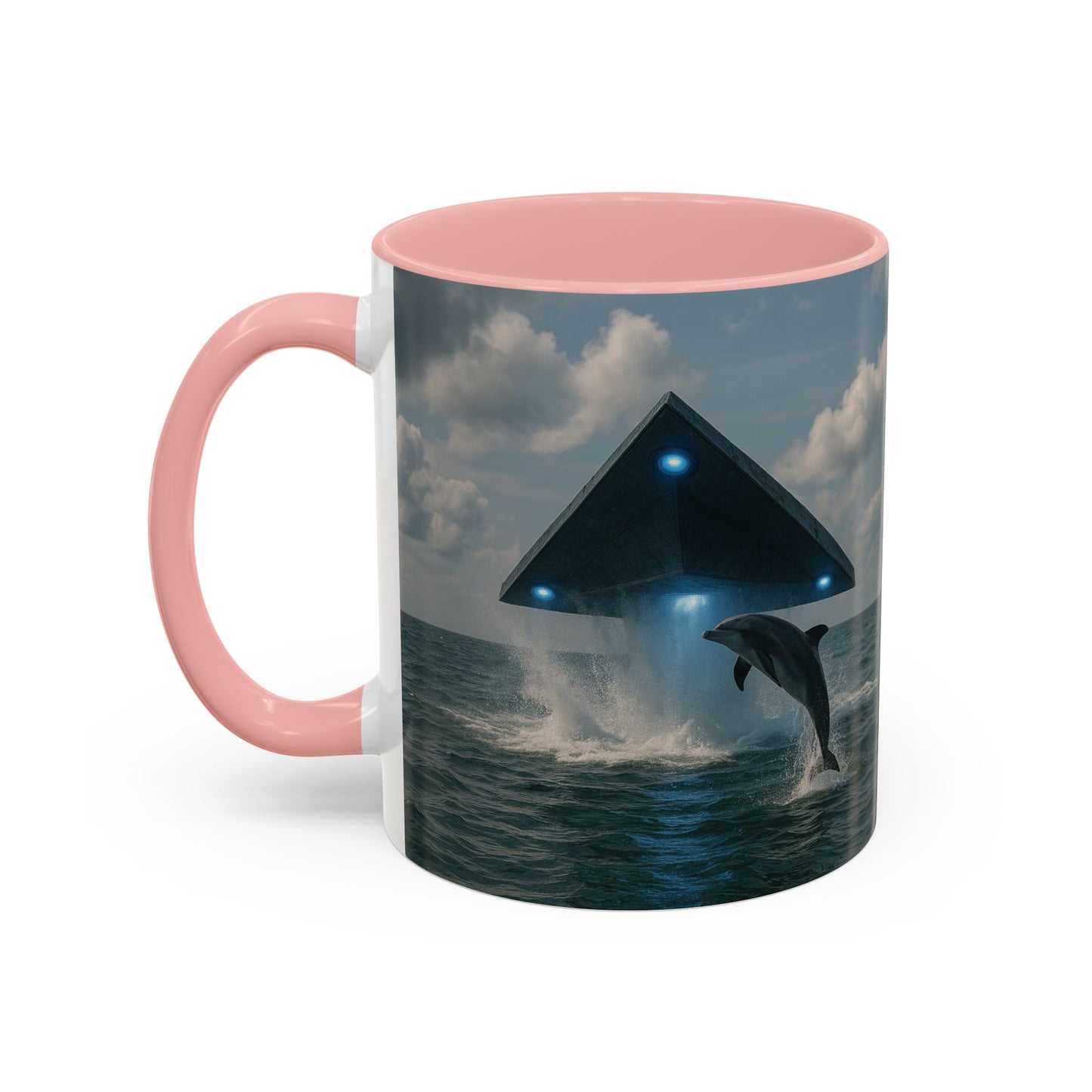 Accent Coffee Mug (11, 15oz), 8 Colors - UFO and Dolphin