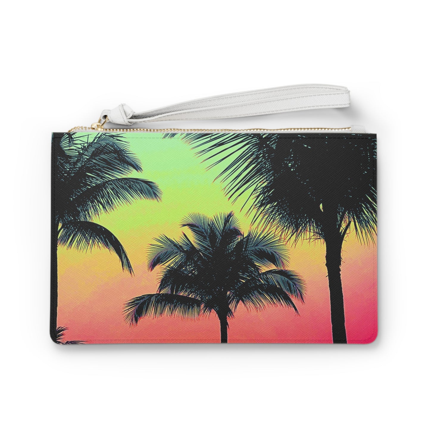 Tropical Faux Leather Clutch Bag - Perfect for Beach Adventures & Summer Vacations / Palm Glow, Sangria