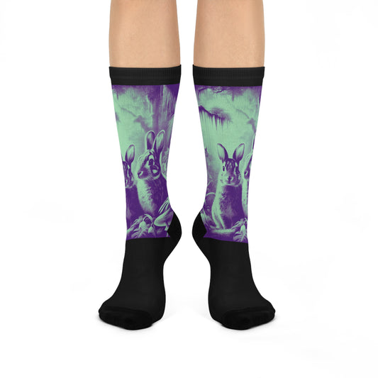 Cushioned Crew Socks - Rainforest Robbits / Minty